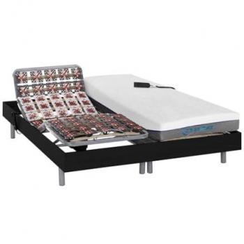 Cama articulada eléctrica HESIODE III con colchón de memoria de forma - Motor OKIN - Negro - 2x70x190 cm