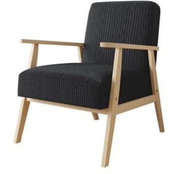Sillón Clovis 100 Tapizado en Negro con Patas de Madera, 76x59x67cm