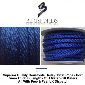 Cordón entrelazado Berisfords de 5 mm x 20 m, color azul marino