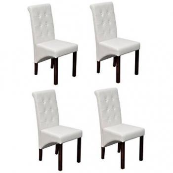 vidaXL 4X Sillas de Salón Comedor de Cuero Artificial Blanco y Patas de Madera