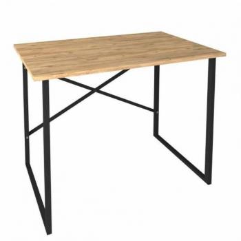 Mesa Escritorio Industrial Miroytengo Rus Roble y Negro 90 CM, Melamina y Metal Negro, dimensiones 90x75x60