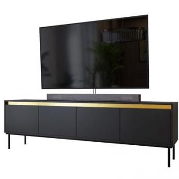 Mueble TV Miami AA100, Negro, 200 x 60 x 40 cm, con cuatro compartimentos y estructura de metal