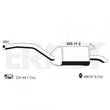 Silenciador trasero ERNST 305112 para Ford 1887827, 1810408 y 1440318