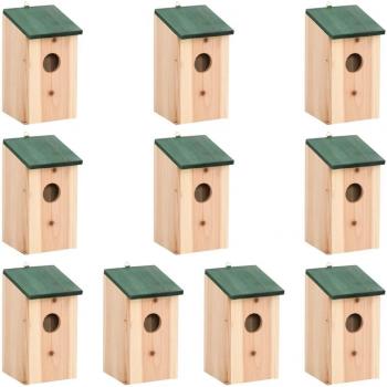 Casa para Pájaros 10 Unidades Madera Maciza de Abeto 12x12x22cm
