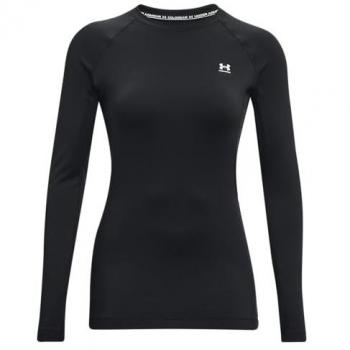 Under Armour Camiseta de Manga Larga Coldgear Authentics Crew para Mujer, Color Negro, Diseño UA CG, Ideal para Climas Fríos