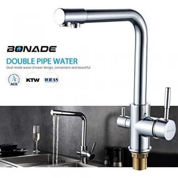 BONADE Grifo de Cocina Osmosis Grifos con Filtro para Fregadero Giratorio de 360° Grifo Mezclador de Latón Cromado para Agua Fría y Caliente y Potable Disponible