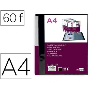 Carpeta Liderpapel 60 Fundas Canguro PP Din A4 Negro Opaco