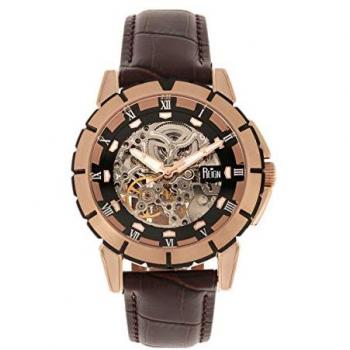 Reign Philippe Automatic Skeleton Leather Watch - Rose Gold and Black Dial - One Size