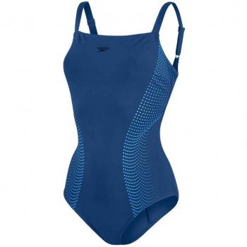 Bañador de mujer Speedo Shaping CrystalLux Printed 1 Piece azul marino y azul claro - Talla 32