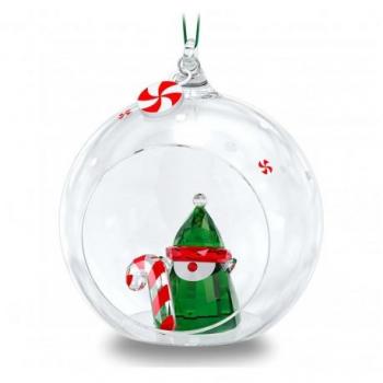 Adorno Navideño de Bola Elfo de Papá Noel Swarovski Holiday Cheers con Cristales Multicolor y Cinta de Satén Verde 5596383