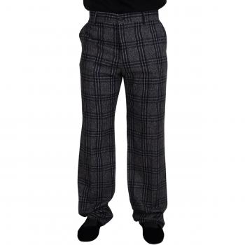 Dolce & Gabbana Gray Checkered Mid Waist Pants - IT54 | XL, Straight Trousers, male, Size: 2XL