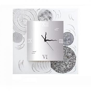 Reloj artesanal de pared Galaxy Blanco - Plata 70x70, medidas: 70 cm (Ancho) x 70 cm (Alto) x 3,5 cm (Fondo), acabado en color plata y blanco, cuadr