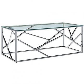 vidaXL Mesa Centro Vidrio Templado y Acero Inoxidable Transparente Mobiliario Soporte Diseño Cruzado Decoración Interior Moderna Elegante Casa Hogar