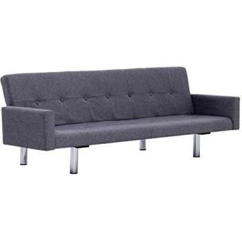 SengentoStyle Slaapbank met armleuning polyester lichtgrijs