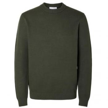 Jersey de punto Selected Dane verde oscuro para hombre, 100% algodón orgánico, estructura de tejido con cuello redondo, color Forest Night, talla M