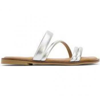 Sandalias planas de piel plateadas para mujer