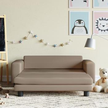 Sofá para niños con reposapiés de cuero sintético color capuchino, dimensiones 100x50x30 cm