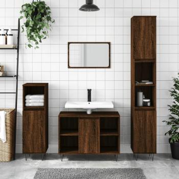 Conjunto de muebles de baño 3 piezas marrón madera roble multicapa