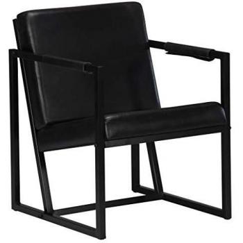 SengentoStyle Fauteuil echt leer zwart