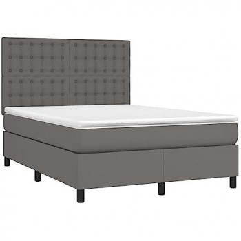 Cama box spring colchón y LED cuero sintético gris 140x190 cm