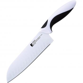 Bergner Black&White - Cuchillo santoku de acero inoxidable y cerámica, 17,5 cm