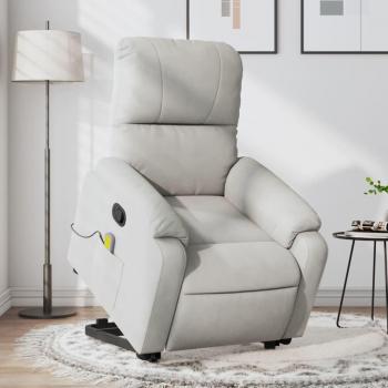 Sillón de masaje reclinante elevable de microfibra gris claro Vidaxl