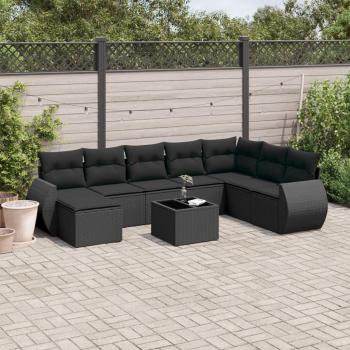 Set de sofás de jardín 8 piezas con cojines de ratán sintético negro