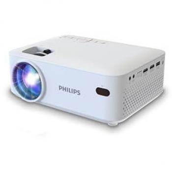 Proyector Philips NeoPix 100 - Proyector LED de 65, 80 lm, con altavoces estéreo Hi-Fi, conectividad USB y HDMI, color blanco