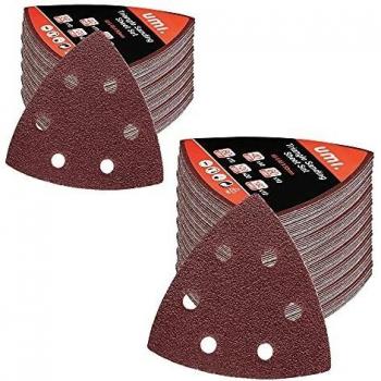 Amazon Brand - Umi Juego de Hoja de Lija, 120 piezas, Triángulos de Molienda, Papel de Lija Abrasivo, 93mm, Granos 40 60 80 120 180, para Lijadora Múltiple