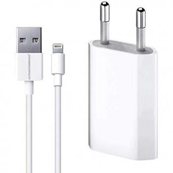ultrapower100® - Cargador de batería Compatible con iPhone 5, 5c, 5s, 6, SE, 6s, 7, 8, 9, X, XS, XR, XS, XS MAX, 11, Cargador 1A 5W USB 2.0 + Cable 1 Metro Kit 2 en 1, Blanco
