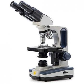 SWIFT Microscopio compuesto binocular SW350B 40X-2500X,cabeza Siedentopf,microscopio compuesto de grado de investigación con oculares de campo ancho 10X y 25X, platina mecánica