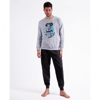 Pijama largo de hombre de punto en color gris claro