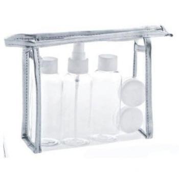 Neceser de Viaje Shausa Transparente con Botellas Rellenables - 16.5 cm x 4.5 cm x 14.5 cm