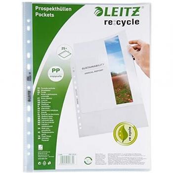 Leitz Fundas A4, Pack de 25, Fundas de Plástico con Taladro, Superficie Mate con Relieve, Grosor de