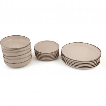 Servicio de vajilla de porcelana 18 piezas color crema efecto puntinado - Sancha