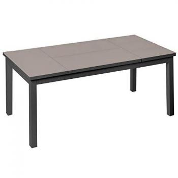 Mesa de Centro Elevable Agnes de Cristal Templado y Aluminio, 120x60x48,5 cm, color topo/marrón
