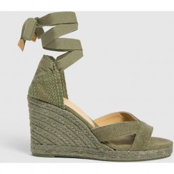 Castañer - Sandalia de cuña tintada de mujer Bailey en algodón orgánico con cierre de cintas, hecha a mano, color verde, cuña de 9 cm