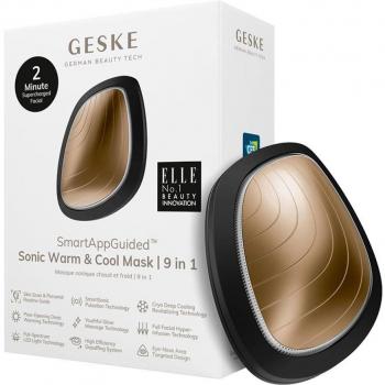 GESKE Sonic Warm & Cool Mask 9 in 1 SmartAppGuided - Gray, Beauty LED Face Mask with Full LED Spectrum and Red Light Therapy, heat and cooling features, increases uptake of facial care products, includes facial massager