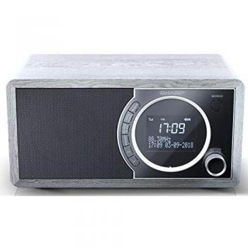 Sharp DR-450(GR) Radio Despertador Digital y Analógico con Bluetooth 4.2, Sintonizador DAB/DAB+/FM, Pantalla LCD, Carcasa de Madera y Panel Frontal de Acero Inoxidable, Gris