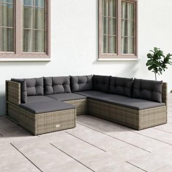 6-Piece Grey Poly Rattan Garden Lounge Set with Cushions