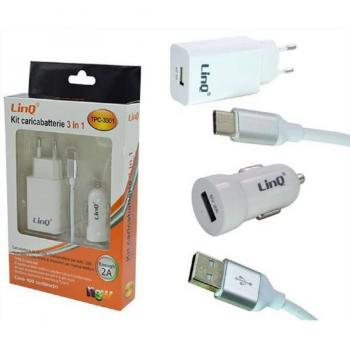 Kit Cargador 3 en 1 Adaptador de Coche y Red con Cable USB Tipo C TPC-3301