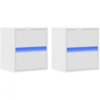Muebles de TV de pared con luces LED 2 uds blanco 41x31x45 cm, Mueble de TV suspendido, Mueble de TV montado en la Pared, Soporte de TV Flotante
