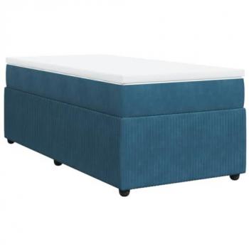 Cama box spring con colchón terciopelo azul oscuro 90x190 cm