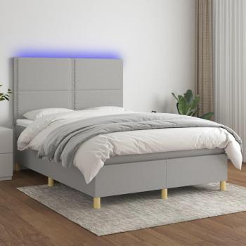 Colchón para cama box spring con muelles y luces LED en tela gris claro 140x190 cm