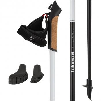 Bastón Active Nordic Lafuma - Par de bastones, color blanco y negro, longitud ajustable hasta 120 cm, diseño ergonómico para mayor comodidad, fabricados en materiales ligeros y resistentes