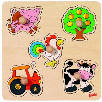 Puzzle de Encaje de Madera En el Campo - Goki Basic, 5 Piezas, Ideal para Niños a Partir de 12 Meses