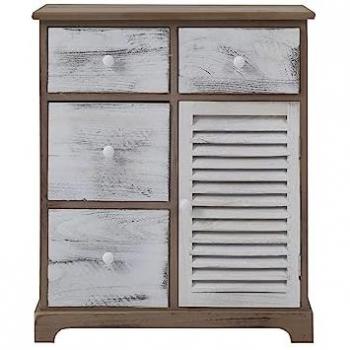 Mueble de almacenaje Rebecca Mobili con 4 cajones y 1 puerta, en madera blanco y marrón, dimensiones 70x60x30 cm