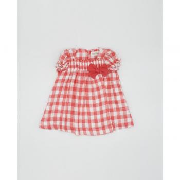 Vestido vichy rojo con lacito a juego, ideal para bebé niña