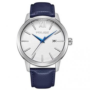 Reloj de Hombre Police Bedum PEWJB2228402 - Cuarzo - Acero Inoxidable - Esfera Plateada - Correa de Cuero Azul
