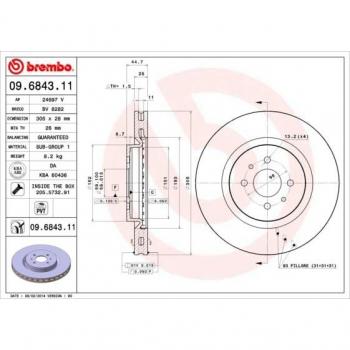 Disco de freno BREMBO 09.6843.11, ventilado, 1 pieza, frente